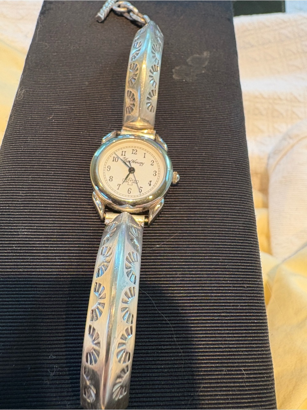 RARE Vintage Fred Harvey Engraved 925 Silver Bangle Watch Bracelet Toggle Clasp